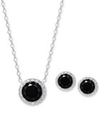Black Spinel Pendant Necklace And Matching Stud Earrings