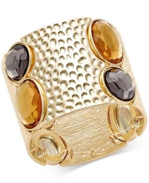 Inc International Concepts Gold-tone Hammered Colored Crystal Stretch Bracelet, Only At Macy's