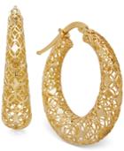 Textured Openwork Hoop Earrings In Italian 18k Gold