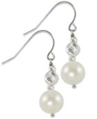 Cultured Freshwater Pearl And Rhodium-plated Sparkle Bead Earrings In Sterling Silver (7.5mm)