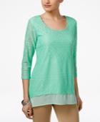 Jm Collection Lace Chiffon-hem Top, Created For Macy's