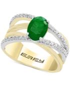 Final Call By Effy Emerald (1-1/8 Ct. T.w.) & Diamond (1/3 Ct. T.w.) Crisscross Ring In 14k Gold & White Gold