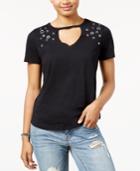 Rebellious One Juniors' Cutout Grommet-trimmed T-shirt