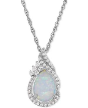 Lab-created Opal (3/4 Ct. T.w.) And White Sapphire (1/4 Ct. T.w.) Teardrop Pendant Necklace In Sterling Silver