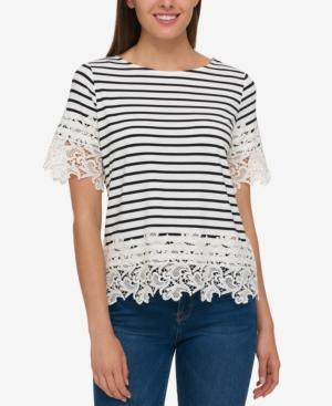 Tommy Hilfiger Striped Lace-trim Top, Only At Macy's