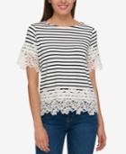Tommy Hilfiger Striped Lace-trim Top, Only At Macy's
