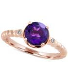 Effy Amethyst (1-1/8 Ct. T.w.) And Diamond Accent Solitaire Ring In 14k Rose Gold