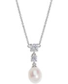Honora Style Cultured Freshwater Pearl (8mm) & Swarovski Zirconia Pendant Necklace In Sterling Silver