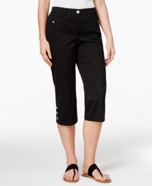 Karen Scott Petite Dot-print Button-hem Capri Pants, Created For Macy's