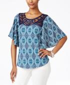 Ny Collection Petite Printed Flutter-sleeve Top