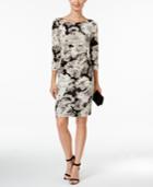 Jessica Howard Petite Ruched Metallic Floral-print Sheath Dress