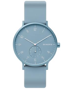 Skagen Unisex Aaren Aluminum Light Blue Silicone Strap Watch 41mm Created For Macy's