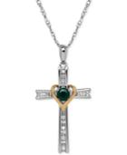 Emerald (3/8 Ct. T.w.) And Diamond Accent Cross Pendant Necklace In Sterling Silver And 14k Gold