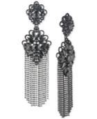 Marchesa Black-tone Jet Stone & Bead Fringe Chandelier Earrings