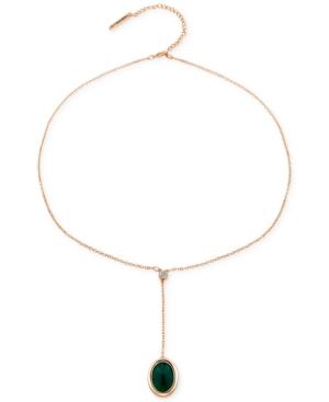 T Tahari Gold-tone Green Stone And Crystal Lariat Necklace