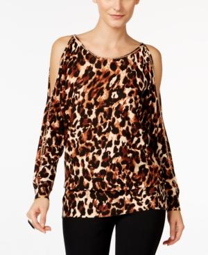 Thalia Sodi Animal-print Cold-shoulder Sweater, Only At Macy's