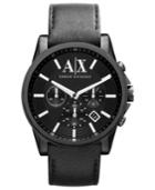 Ax Armani Exchange Watch, Men's Black Leather Strap 45mm Ax2098