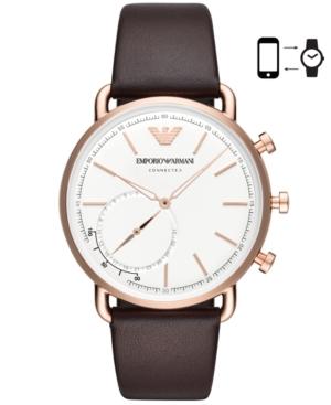 Emporio Armani Men's Brown Leather Strap Hybrid Smart Watch 43mm