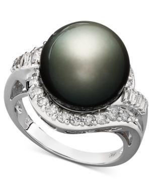 14k White Gold Ring, Cultured Tahitian Pearl (12mm) And Diamond (5/8 Ct. T.w.) Ring