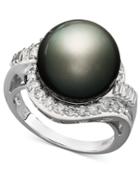14k White Gold Ring, Cultured Tahitian Pearl (12mm) And Diamond (5/8 Ct. T.w.) Ring