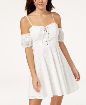 City Triangles Juniors' Cold-shoulder Eyelet Dress