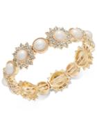 Charter Club Gold-tone Imitation Pearl & Crystal Stretch Bracelet, Created For Macy's