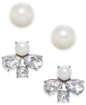 Charter Club Silver-tone 2-pc. Imitation Pearl And Crystal Stud Earring