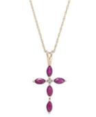 14k Rose Gold Ruby (1-1/4 Ct. T.w.) And Diamond Accent Cross Pendant Necklace