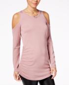 Hippie Rose Juniors' Ruched Cold-shoulder Sweater