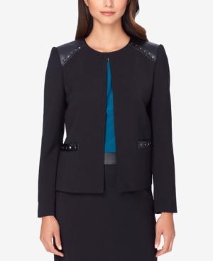 Tahari Asl Petite Studded Faux-leather-trim Jacket
