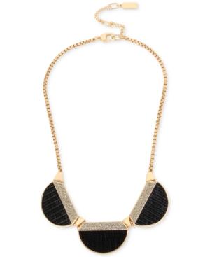 Kenneth Cole New York Gold-tone Black Faux Leather And Pave Collar Necklace