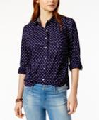 Tommy Hilfiger Cotton Printed Roll-tab Shirt, Only At Macy's