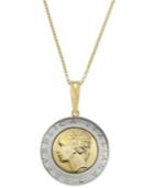 Vermeil And Sterling Silver Lira Coin Pendant Necklace