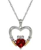 Garnet (1-5/8 Ct. T.w.) And Diamond Accent Heart Pendant Necklace In Sterling Silver And 14k Gold