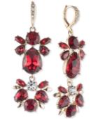 Givenchy Gold-tone Red Crystal Cluster Double Drop Earrings