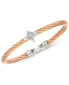 Charriol White Topaz Two-tone Bangle Bracelet (5/8 Ct. T.w.) In Stainless Steel & Rose Gold-tone Pvd Stainless Steel