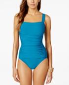 Swim Solutions Tummy-control Ruched Long-torso One-piece Swimsuit Women's Swimsuit