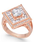 Peach Glass Stone & Cubic Zirconia Geometric Ring In 14k Rose Gold-plated Sterling Silver