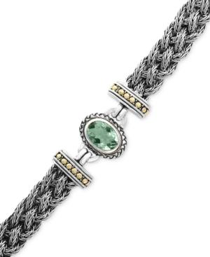 Effy Green Amethyst Two-tone Woven Bracelet (5-3/8 Ct. T.w.) In Sterling Silver And 18k Gold
