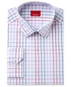 Alfani Men's Slim Fit Stretch Berry Blue Triple Check Dress Shirt, Only At Macy's