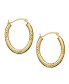 10k Gold Earrings, Engraved Oval Hoop Earrings