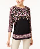 Jm Collection Embellished Floral-print Top, Created For Macy's