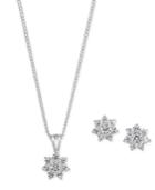 Charter Club Silver-tone Crystal Flower Pendant Necklace And Stud Earrings