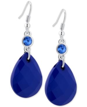Guess Silver-tone Blue Teardrop Stone Drop Earrings