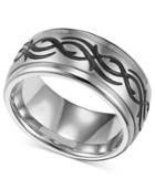 Triton Men's Stainless Steel Ring, Black Design Wedding Band
