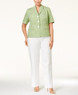 Le Suit Plus Size Tweed Three-button Colorblocked Pantsuit