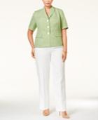 Le Suit Plus Size Tweed Three-button Colorblocked Pantsuit