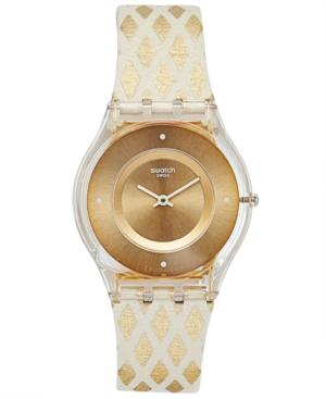 Swatch Women's Swiss Losangelor Tan & Gold Diamond Printed Leather Strap Watch 34mm Sfe103