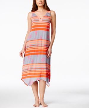 Ellen Tracy Striped Handkerchief-hem Long Nightgown
