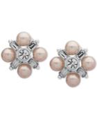 Anne Klein Silver-tone Crystal & Imitation Pearl Cluster E-z Comfort Clip-on Button Earrings